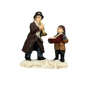Lemax Carole Towne Man Playing Music With Boy Christmas Village Retired